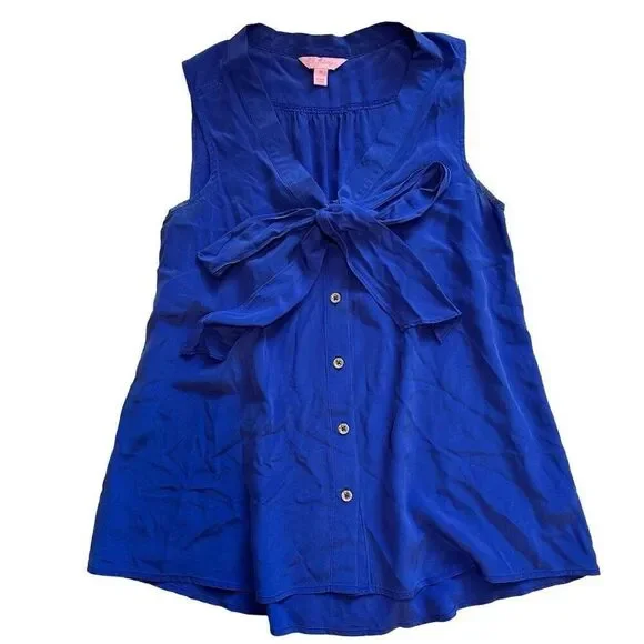 Lilly Pulitzer Royal Blue Raleigh Sleeveless Button Silk Blouse Top Business Cas - Picture 1 of 10